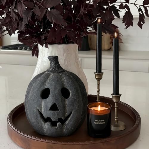 Halloween Decorations - Black Handmade Terracotta Jack O Lantern Pumpkin - Image 6