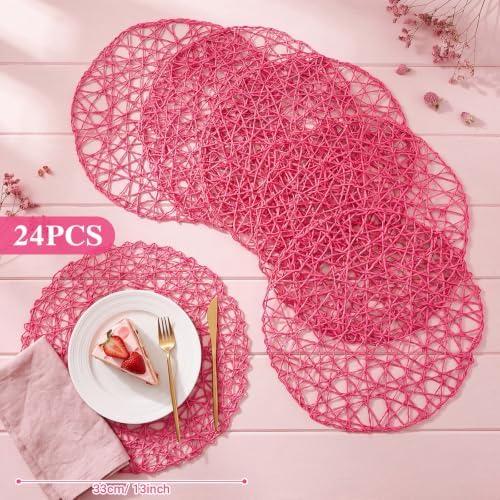 Threehoney Paper Braided Round Placemats, Set of 24, Rose Red, 13 in - Image 2