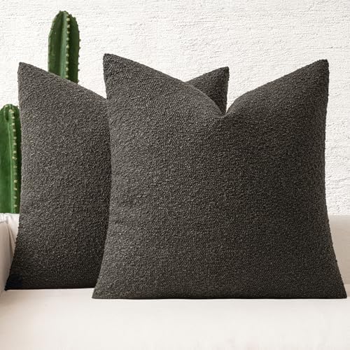 MIULEE 18x18 Decorative Boucle Couch Pillow Covers Dark Coffee by MIULEE