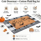 Halloween Welcome Door Mat Combo Set, Skeletal Hand Coco Coir Doormat -3'*5' Black and White Striped Rug, Autumn Front Porch Entryway Decor Floor Mat - Image 2