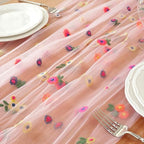 3pcs Pink Embroidery Daisy Fall Table Runner 10ft Florals Seasonal Tulle Table Runner Holiday Kitchen Dining Table Decoration for Home Party Indoor - Image 4