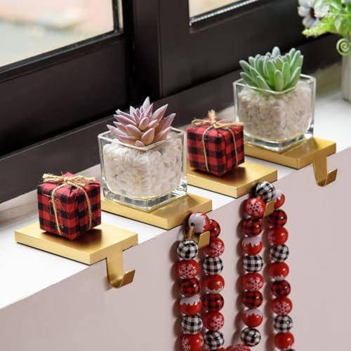 6 Pcs Christmas Stocking Holders Hanging Hooks Heavy Duty Mantel Stocking Holder Bases Weighted Metal Stocking Hangers for Shelf Fireplace Stair Xmas Party Decor (6, Gold) - Image 6