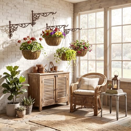 Landhoow 2 Pcs 15.6" Cast Iron Hanging Outdoor Wall Hanger, Rust Brown - Image 2