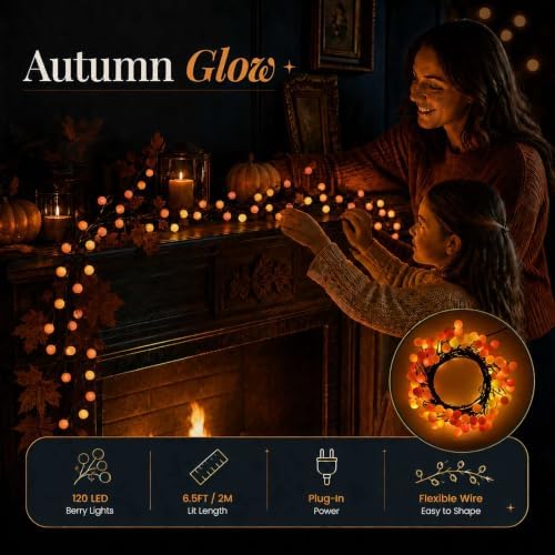 QBIS Halloween Lights, Orange Yellow Red, 120 Berry Cluster Lights,6.5ft - Image 3