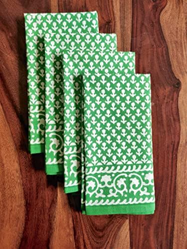 ATOSII Queen Green 100% Cotton Fall Cloth Designer Dinner Napkins, Handblock Print, Washable Durable Linen for Everyday Use Wedding Parties Outdoors Christmas Thanksgiving I 20 X 20 Inches I Set of 4 - Image 5