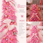9FT Pink Christmas Garland with Lights Bow Decor Soft Preit Cedar Garland - Image 2