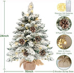 24 Inch Snow Flocked Tabletop Christmas Tree with 30 Warm Lights Timer - Image 3