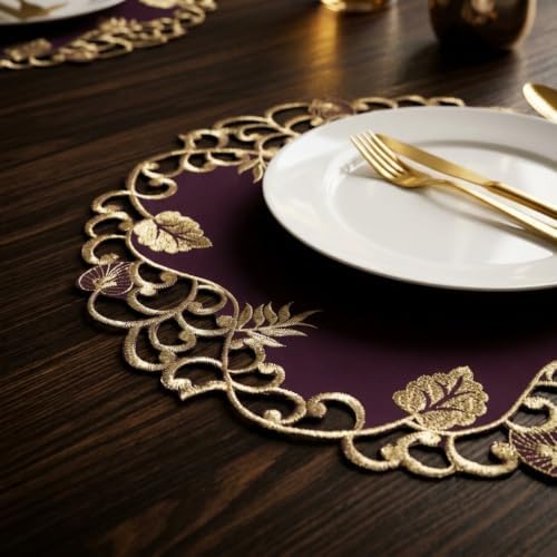 Decozen Set of 8 Doilies for Table, Lace Doilies - Rustic, Crochet, Farmhouse, Kitchen, Dining Table Centerpiece Decor - Round Christmas Placemats for Home - 15 inch Gold Plum, Tarantino Collection - Image 5