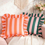 vctops Ruffle Square Throw Pillow Covers Boho Pink and Red Striped Decorative Pillowcases Set of 2, Soft Velvet Accent Cushion Cover Cases for Sofa Bed Living Room Decor (Pink Orange,18"x18") - Image 4