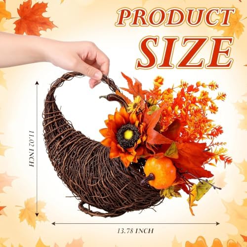 Rattan Cornucopia Basket Thanksgiving Fall Table Centerpiece - Image 2