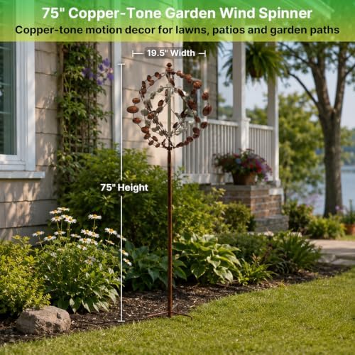 Wind Spinners Outdoor, 75" Large Metal Kinetic Wind Sculptures for Garden, 360 Degrees Swivel Yard Art with 2 Piece Welcome Flag Decoration - Image 2