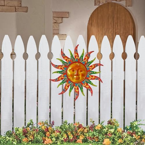 16 Inch Colorful Sun Face Metal Wall Decor, Indoor Outdoor Hanging Art for Farmhouse Patio Yard Bedroom - Image 7