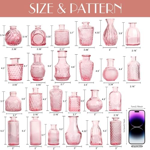Petal Petite Small Pink Glass Bud Vase Set of 24 for Wedding Centerpieces - Image 2