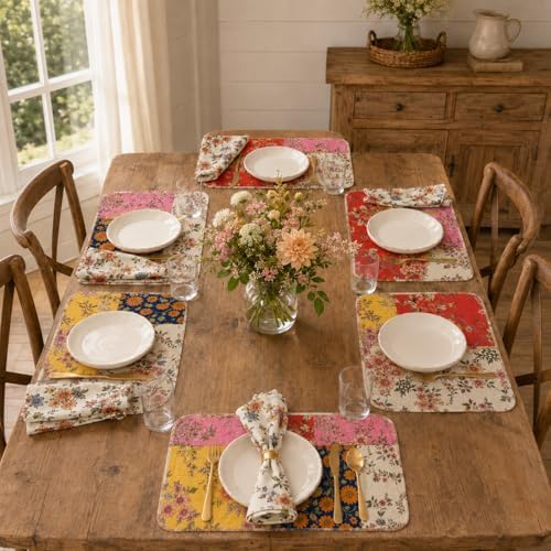 12-Piece Quilted Patchwork Placemats & Floral Napkins - Image 2