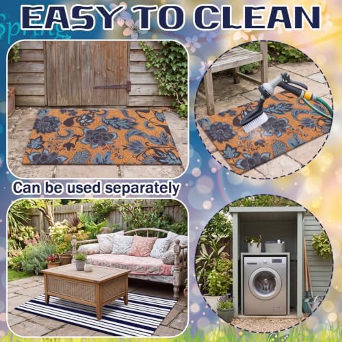 Moucuny 2 Pcs Navy Blue Coir Doormat and Stripe Rug Outdoor - Image 3