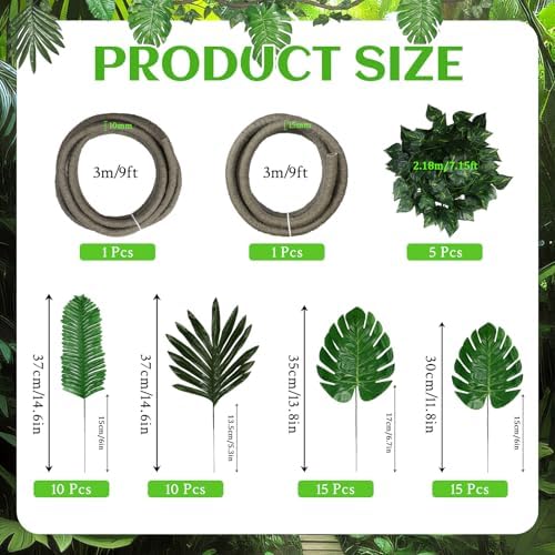 57Pcs Jungle Theme Party Decorations Fake Rattan Strands with Palm Leaves - Image 3