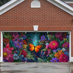 6x13 FT Butterfly Floral Garage Door Banner - Vibrant Colorful Flower Garden Backdrop, Large Indoor Outdoor Garage Door Cover,Nature Theme Decoration for Home, Yard, Spring Party,Wedding by FOREVERQUEEN