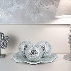 MDLUU Centerpiece Bowl and Balls Set, Mosaic Tray with 3 Pieces Spheres, 12" Decorative Plate with 4" Mosaic Orbs for Home Decor, Gift (Silver) - Image 5