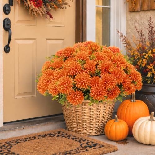 lovemoon 12 Pcs Outdoor Artificial Mum Marigold Flowers for Day of the Dead - Image 2
