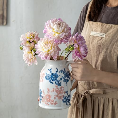 Pink Blue and White Pitcher Vase, 8 Inch Vintage Chinoiserie Ceramic Flower Vase, Rustic Retro Ice Cracked Antique Porcelain Vases for Home Farmhouse Table Centerpieces Shelf Decor ﻿ - Image 5