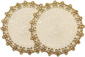 Beaded Placemats for Dining Table Ivory Gold -Set of 2 13 Inches Beaded Placemats Round for Gathering, Thanksgiving - Occasional Decoration and Family Parties Celebrations by byHomeDecorativeProduct