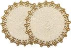 Beaded Placemats for Dining Table Ivory Gold -Set of 2 13 Inches Beaded Placemats Round for Gathering, Thanksgiving - Occasional Decoration and Family Parties Celebrations by byHomeDecorativeProduct