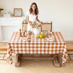 Linen World Gingham Tablecloth – Buffalo Plaid Linen Tablecloth 90" x 60" Inch,100% French Flax Table Cloth for Dining Table,Weddings,Thanksgiving & Christmas Decor,Rust Checkered - Image 4