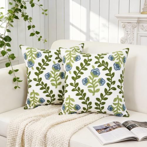 Alysheer Embroidered Decorative Throw Pillow Cover 20"x 20" Set of 2, Blue - Image 2