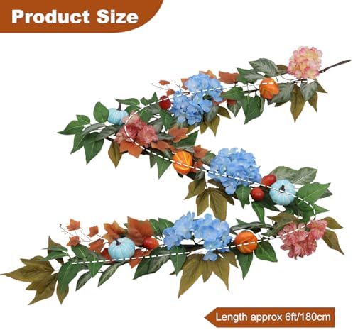 Montekin 6ft Fall Hydrangea Garland with Blue Pumpkins - Image 4