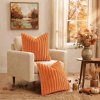 decorUhome Fall Faux Fur Throw Pillow Covers 26x26 Set of 2 Pumpkin Orange - Image 2
