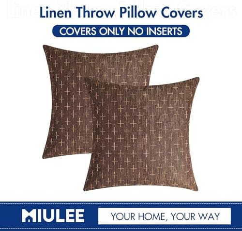 MIULEE Pack of 2 Decorative Burlap Linen Brown Throw Pillow Covers Modern Farmhouse Vintage Pillowcases Rustic Woven Textured Cushion Cover for Sofa Couch Bed 22x22 Inch Dark Coffee - Image 7
