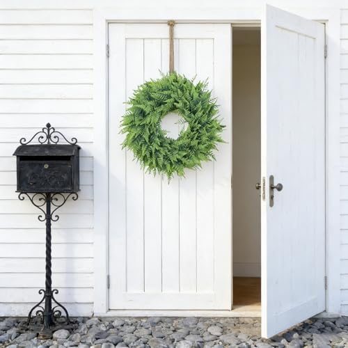 24'' Artificial Fern Wreath for Front Door, Large Greenery Wreath for Outdoor Indoor Wall, Porch, Farmhouse, and Home Décor – Spring Summer All Seasons (1, 24 Inch) - Image 3