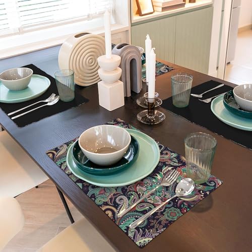 Boho Placemats, Geometric Ethnic Style Beautiful Floral Traditional Patterns, Kitchen Dining Room Non-Slip Insulated Decor, Set of 6,12x18 Inches - Image 4