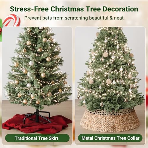 ELYKEN 33 Inch Woven Rattan Christmas Tree Collar, Stylish Seagrass & Water Hyacinth Xmas Tree Skirt for Artificial Trees, Wicker Tree Base Cover with Cord Cut-Out Farmhouse Tree Ring for Home Decor - Image 6