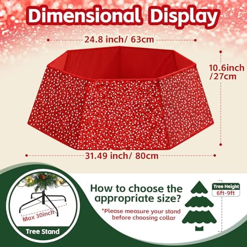 Red Christmas Tree Collar 31.49 Inch Sequin Foldable Christmas Tree Ring Velvet Tree Skirt Cover for Xmas Pencil Tree Holiday Decor - Image 4