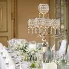 Set of 4 Candlesticks 5 Arm Crystal Strap Pendant Gold Table Decor Candelabra, 22.5 inches Elegant Dining Room Centerpieces for Holiday Parties Weddings (4, Gold) - Image 4