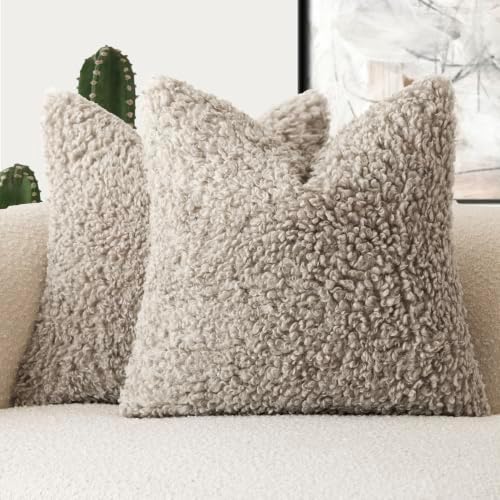 Foindtower Decorative Fuzzy Faux Fur Throw Pillow Covers 24x24 Light Grey by Foindtower
