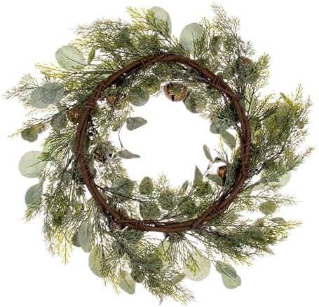 Vickerman 22" Artificial Winter Cedar, Pinecone, Eucalyptus, and Brown Jingle Bell Wreath - Image 3