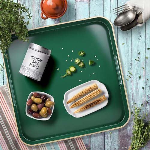 Green Square Decorative Tray with Handles, 13"*13" Versatile Serving Tray for Coffee Table, Ottoman, Ideal for Serving, Displaying, Organizing - Image 5