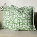 CPC Olive Bloom Hand Block Print 100% Cotton Ruffle Throw Pillow Cover 18x18 inch with Hidden Zipper Decorative for Couch, Bed, Sofa, Farmhouse, Cottagecore Decor Gift Christmas Fall Thanksgiving by COTTONPRINTCLUB