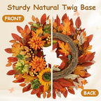 2 Pcs Fall Wreaths for Front Door,22 inch Autumn Sunflower Wreath - Image 5