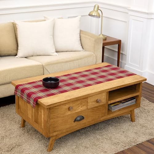 Solino Home 100% Linen Table Runner Red, Classic Tartan Plaid 14 x 60 in by SolinoHome