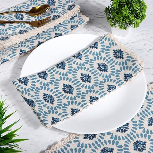 Lace Cloth Napkins, Cotton Linen, 12 Pack, 20x20 Inch, Moroccan Beauty - Image 6
