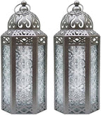 Vela Lanterns Decorative Indoor Moroccan Candle Holder, Silver, M, 2-Pack by VelaCandleLanterns