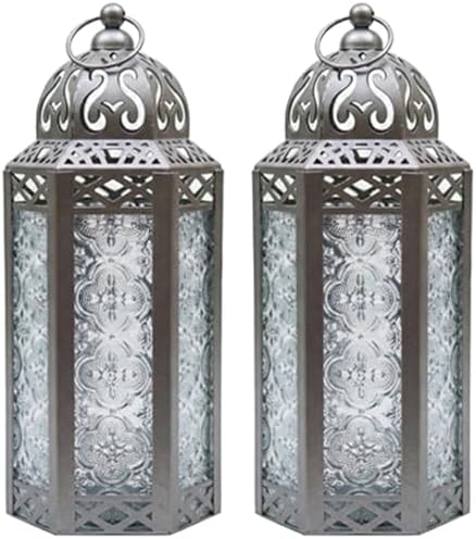 Vela Lanterns Decorative Indoor Moroccan Candle Holder, Silver, M, 2-Pack by VelaCandleLanterns