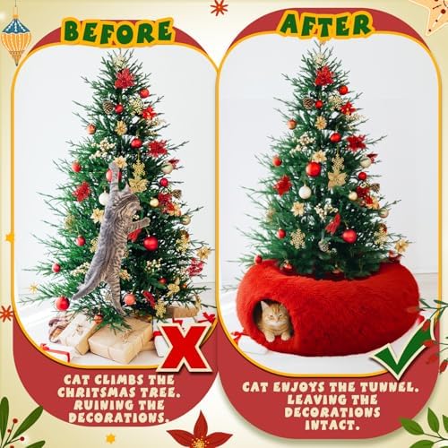 Thyle Christmas Cat Tunnel Bed, Red, 3ft X 3ft X 9.8in, Plush - Image 5