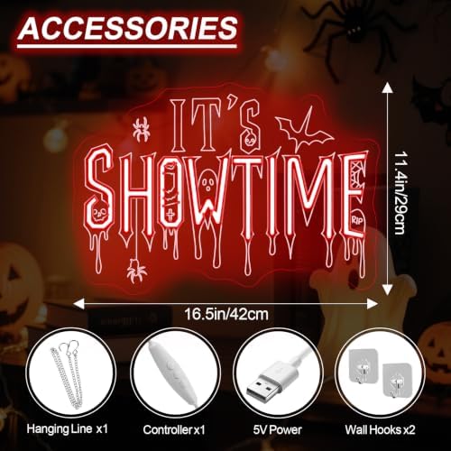 It's Showtime Neon Sign, Red Halloween LED Wall Decor Light 16.5x11.4 Inch - Image 2