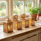 VELA LANTERNS Mini Golden Tower Temple Moroccan Lantern Lamp Decorative Candle Holders for Ramadan Decorations, Hanging, Outdoor Patio or Porch, Indoor Home Decor, Gold, Set of 4 - Image 7