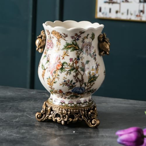 Ceramic Resin vase 8.27-inch ice Cracked Pattern Retro Antique Home Decoration Dining Table Living Room Kitchen Bedroom Bookshelf Office Coffee Table Dining Room Fireplace (Color 1) - Image 3