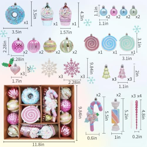 Macaron Christmas Ball Ornaments Set, Candyland Tree Decorations, 48 Pack - Image 4